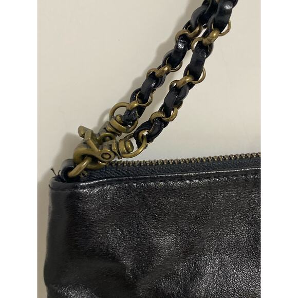 Elliott Lucca Leather Handbag Black Purse Chain Accents Neutral Slim Clutch - Picture 10 of 14